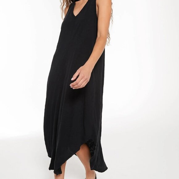 Z Supply V-Neck Reverie Midi Curved Hem Dress Black Size Small - Picture 2 of 5